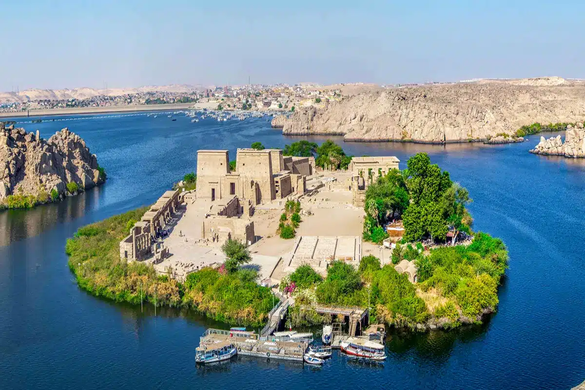 High dam Philae island and unfinished obelisk